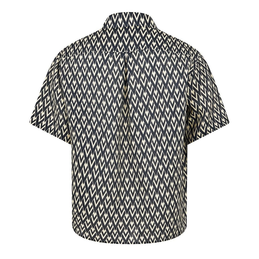 Valentino o1g2r1mq0526 Linen Bowling Shirt in Navy/Cream Size US S / EU 44-46 / 1 - 2 Thumbnail