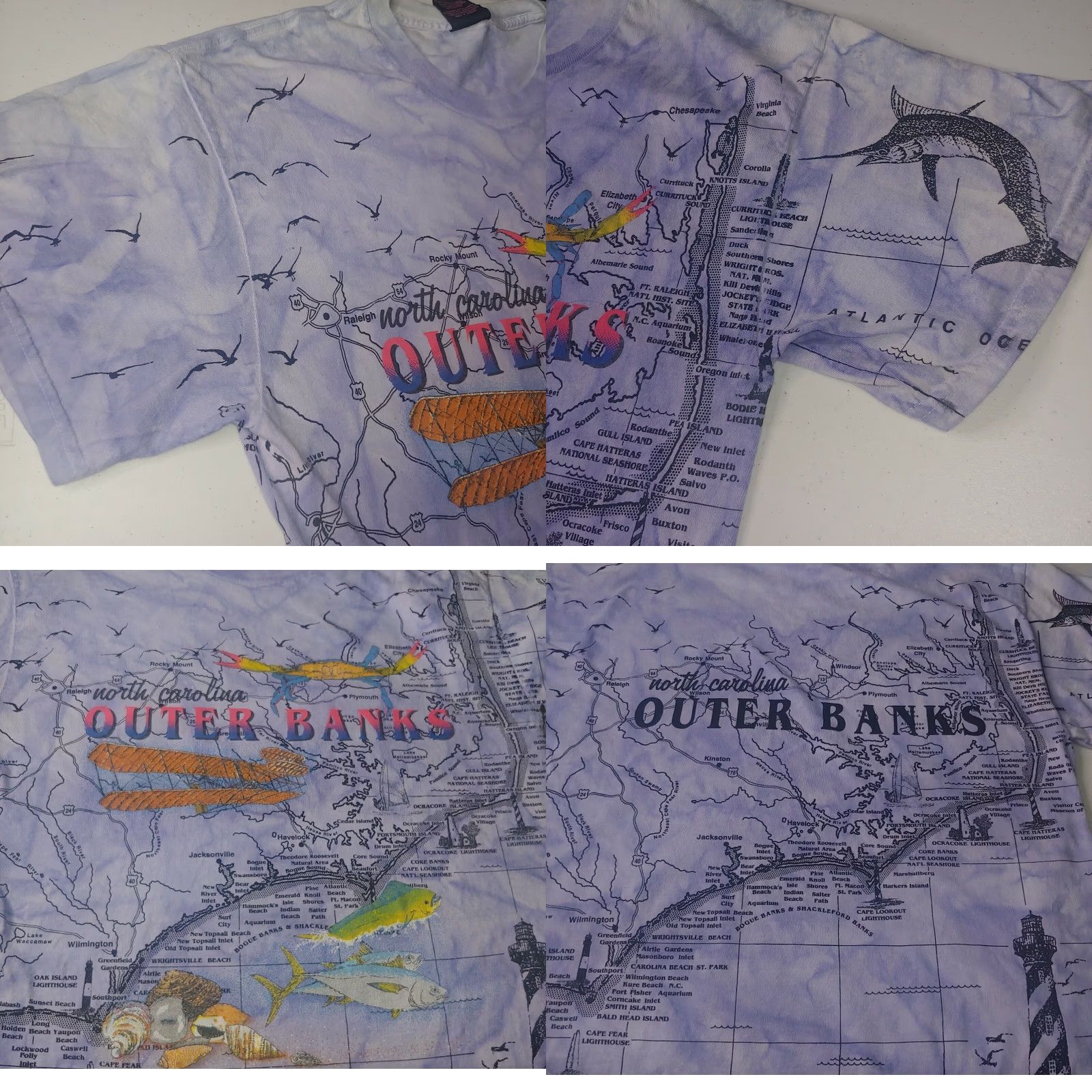 Vintage VINTAGE Blue Dolphin Designs Outer Banks Shirt Large Ocean Map Tie Dye Short Sleeve T-Shirt Mens Large Blue All Over Print OBX Beach North Carolina Size US L / EU 52-54 / 3 - 8 Thumbnail