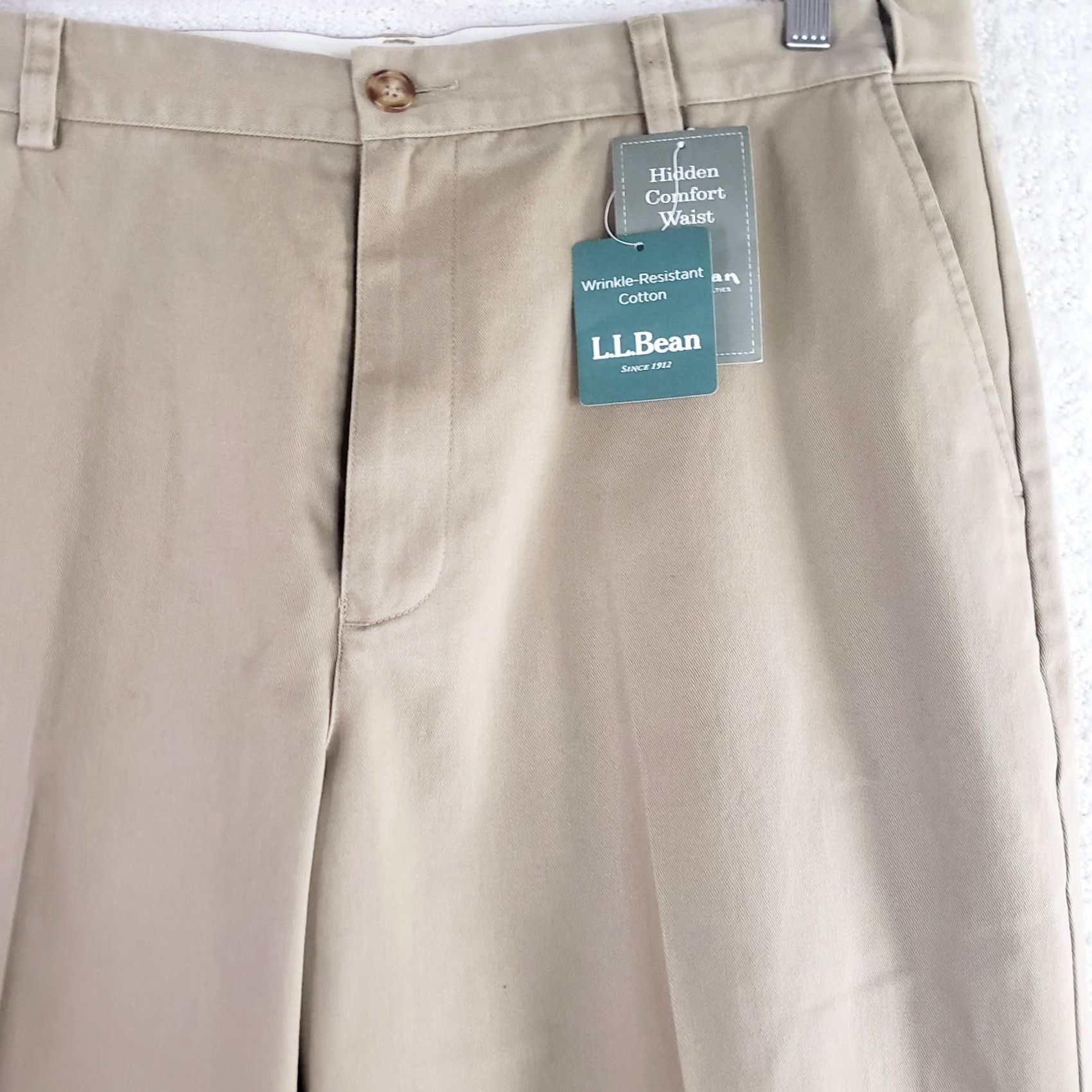 Vintage LL Bean Pants Mens 37X29 Khaki Cotton Adjustable Comfort Waist Straight Leg NWT Size US 37 - 4 Thumbnail