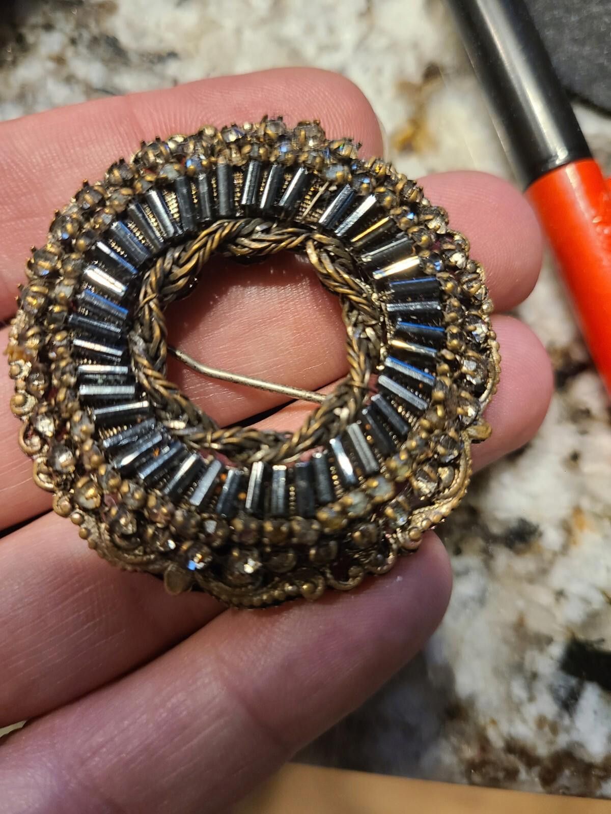 Other Vintage Miriam Haskell Brooch Grey Bugle Beads Paste Size ONE SIZE - 3 Thumbnail