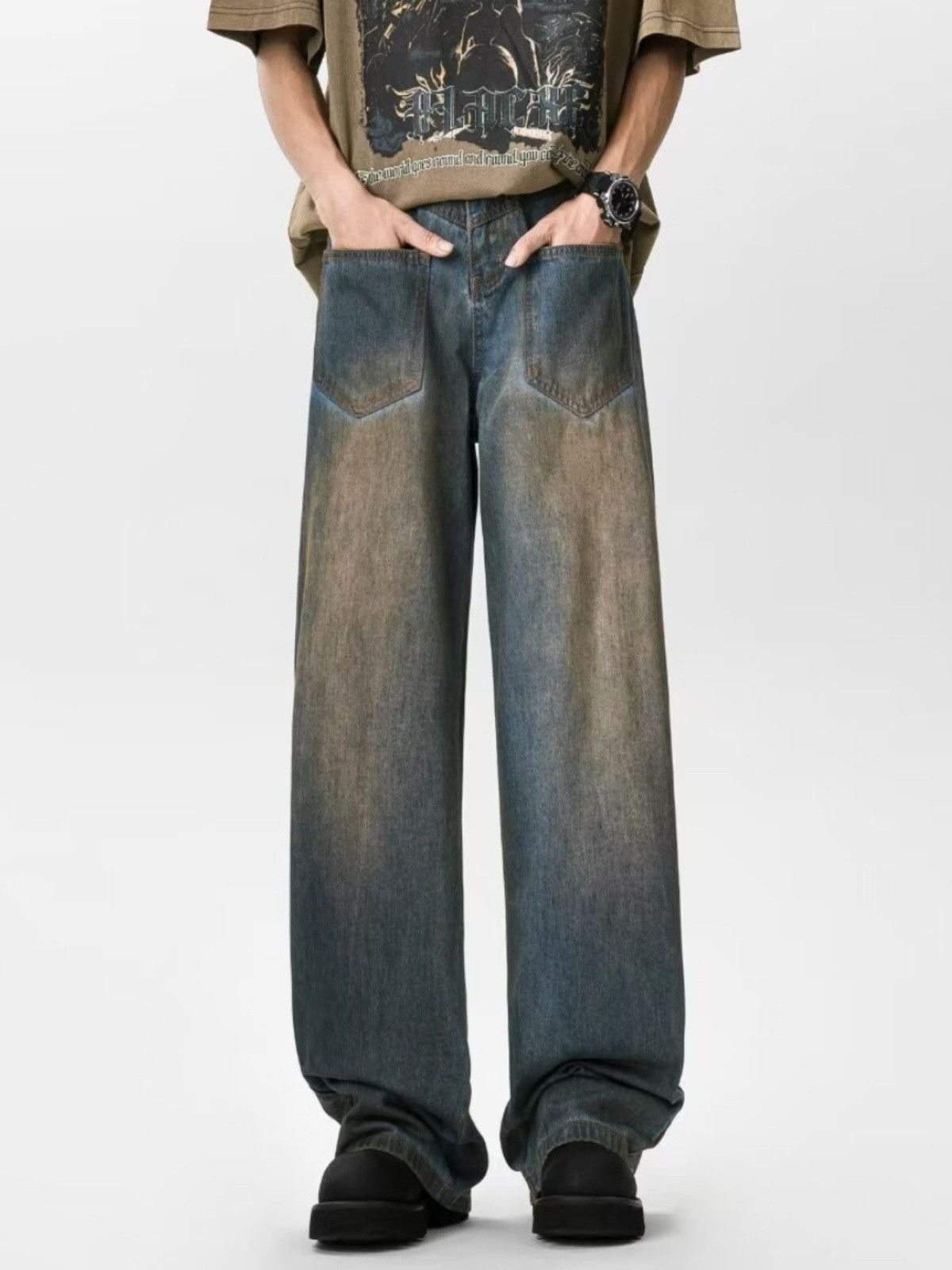 Japanese Brand Men's vintage distressed washed loose wide-leg jeans Size US 32 / EU 48 - 1 Thumbnail
