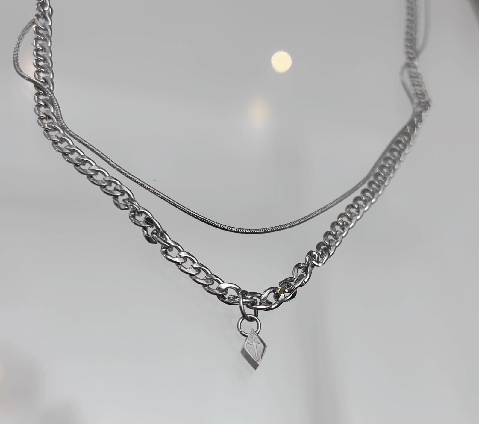 Jewelry Silver Layered Chain Necklace, Pendant Charm Necklace Size ONE SIZE - 4 Thumbnail