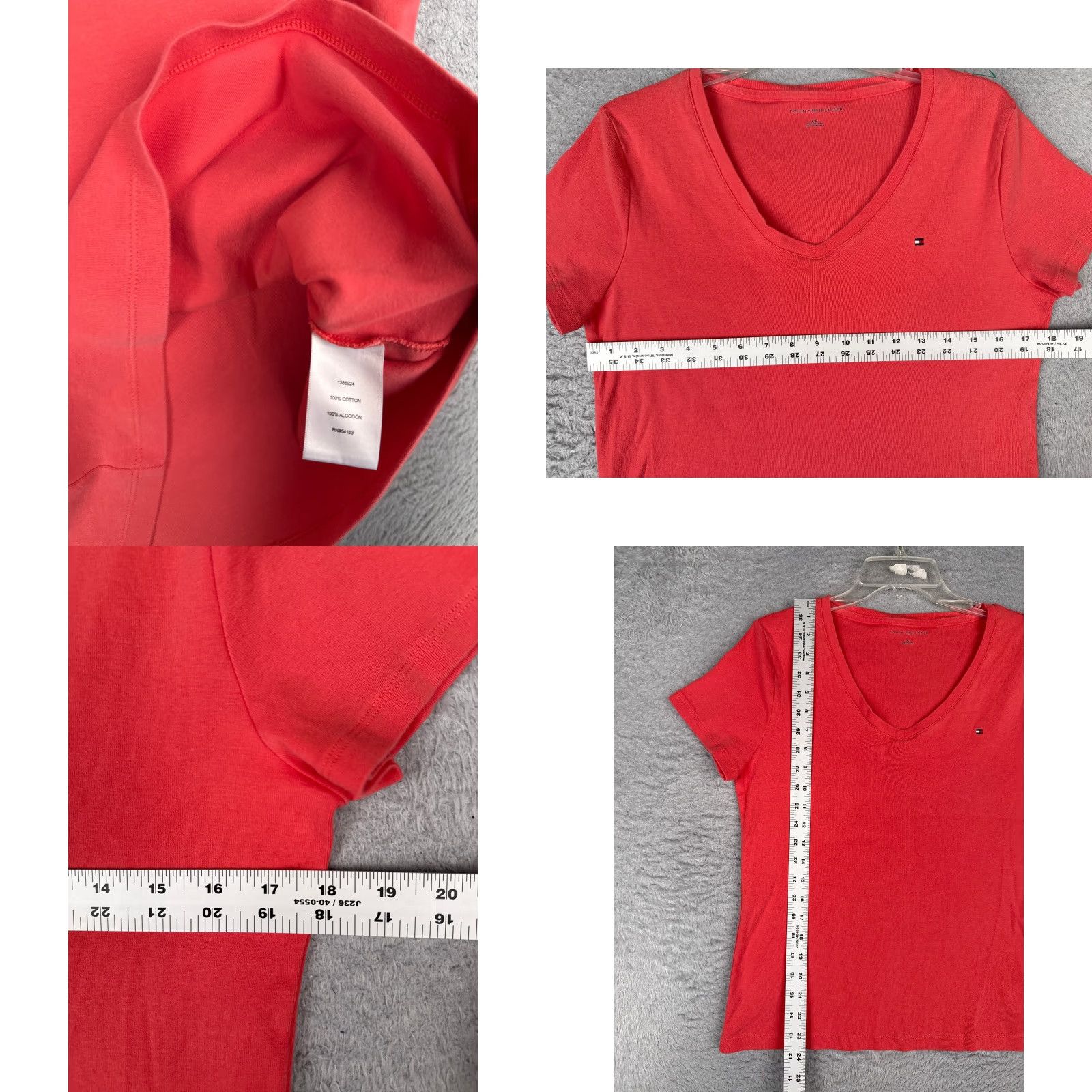 Tommy Hilfiger Tommy Hilfiger Shirt Women Large Pink V-Neck Short Sleeve 100% Cotton Size L / US 10 / IT 46 - 8 Thumbnail
