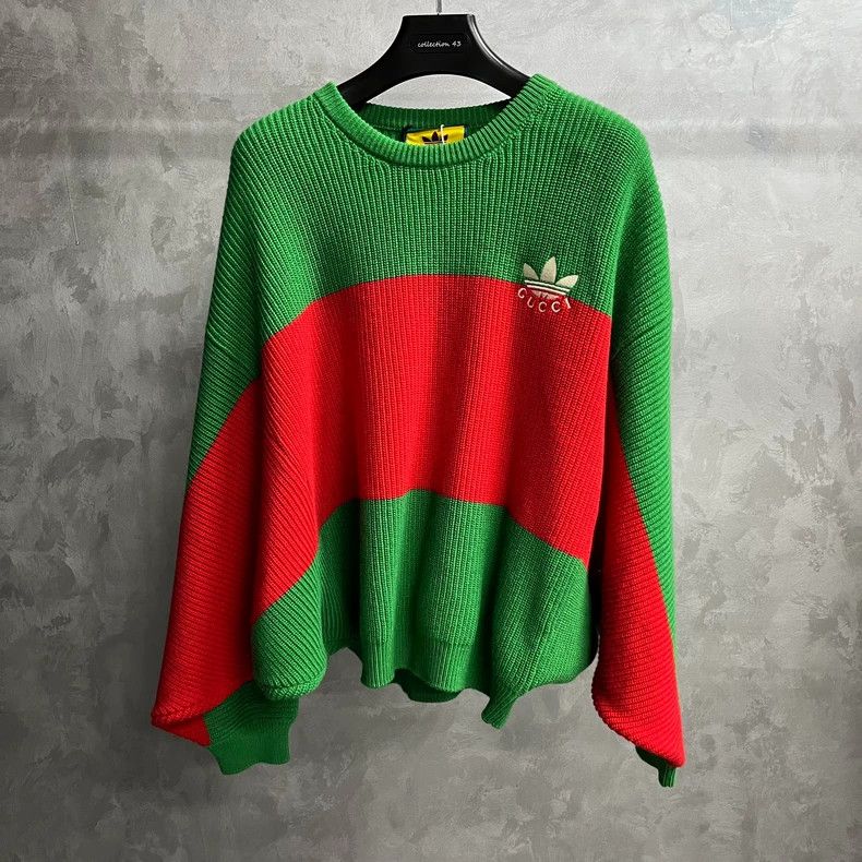 Gucci Adidas red and green striped color block knitted patt