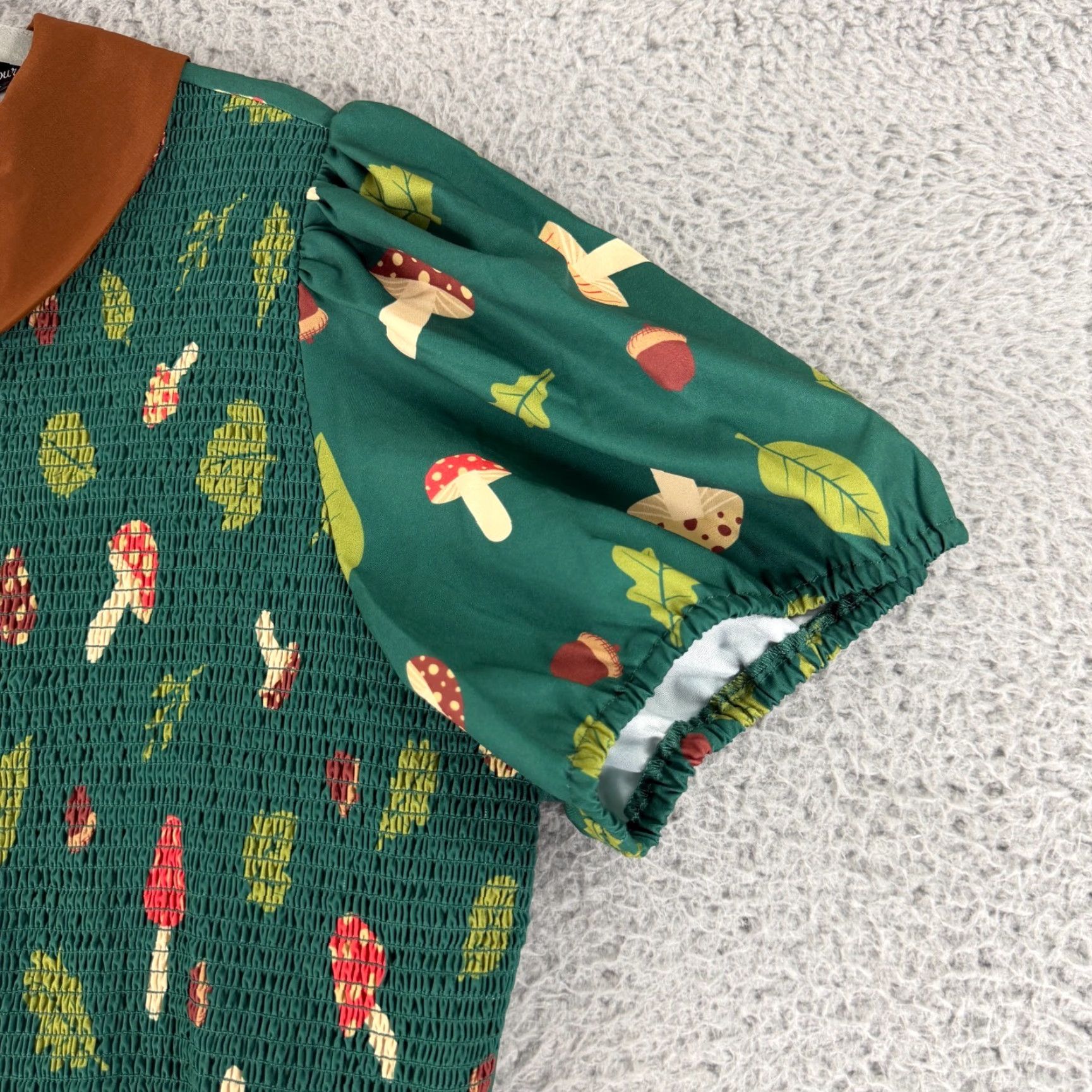 Etro Smak Parlour Dress Womens Size 2X Green Mushroom Peter Pan Collar Smocked Retro Dress City Classic Vintage: No Size XXL / US 16-18 / IT 52-54 - 3 Thumbnail