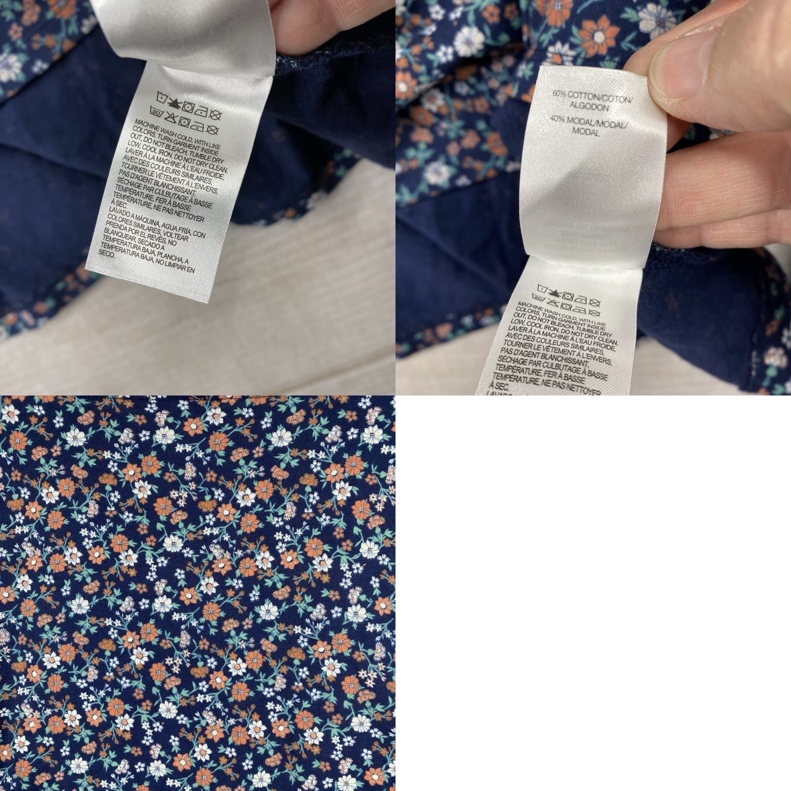 Lucky Brand Lucky Brand Top Womens XL Blue Micro Floral Long Sleeve Pullover Square Neck Blouse Size XL / US 12-14 / IT 48-50 - 8 Thumbnail