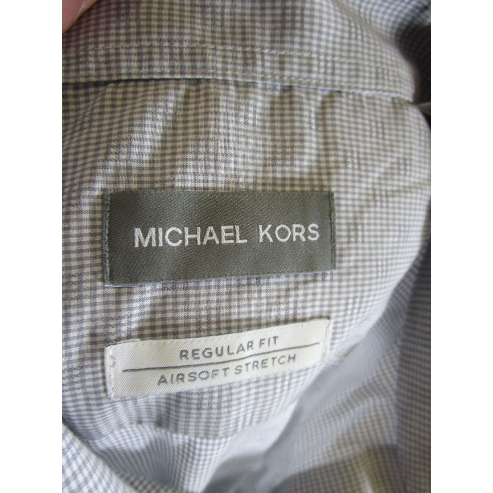 Michael Kors MICHAEL KORS Dress Shirt Mens 16.5 Long Sleeve Plaid Stretch Gray Cotton Regular Fit Size 42R - 6 Thumbnail