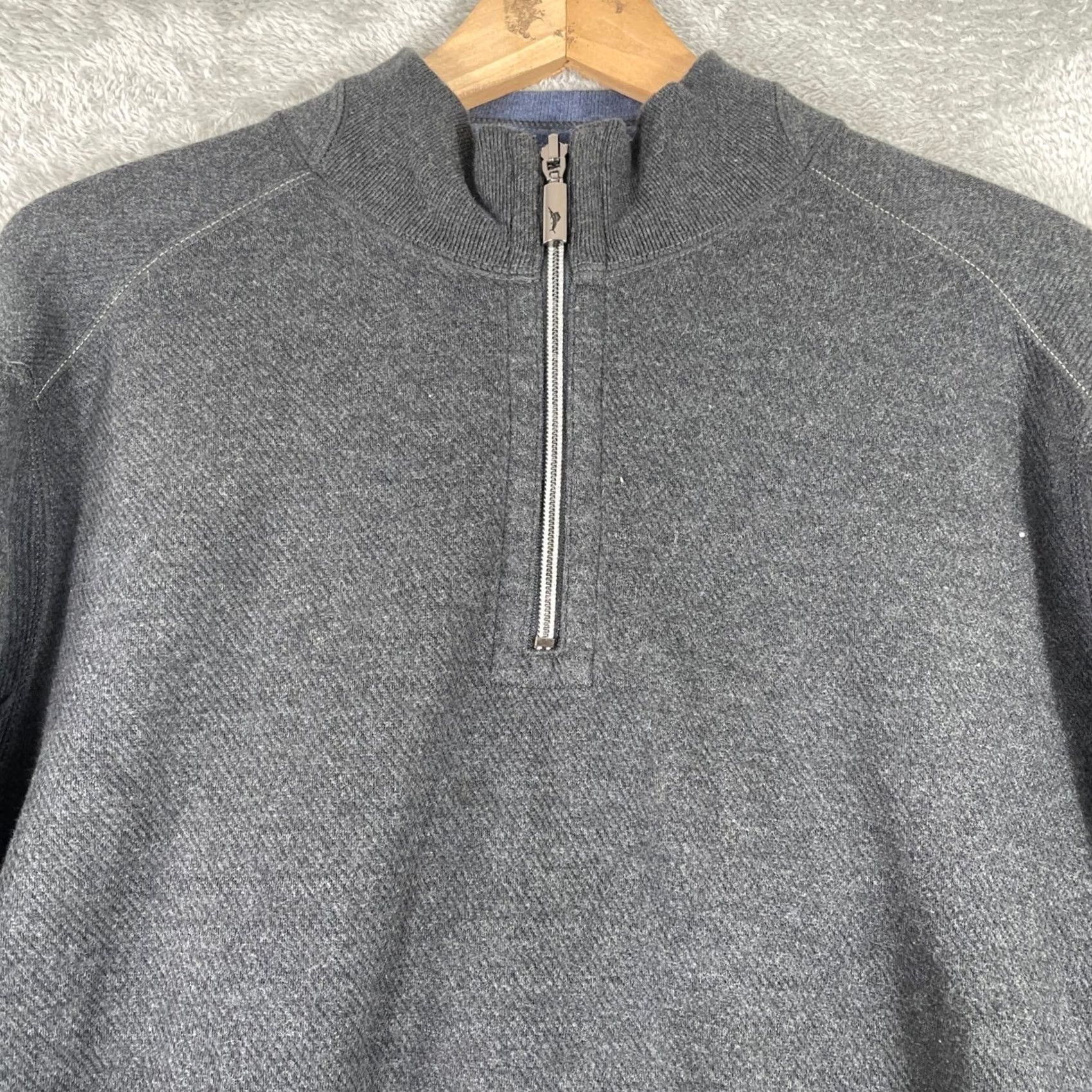 Tommy Bahama Tommy Bahama Mens Medium Gray Blue Cotton Reversible Quarter Zip Pullover Sweater Size US M / EU 48-50 / 2 - 4 Thumbnail