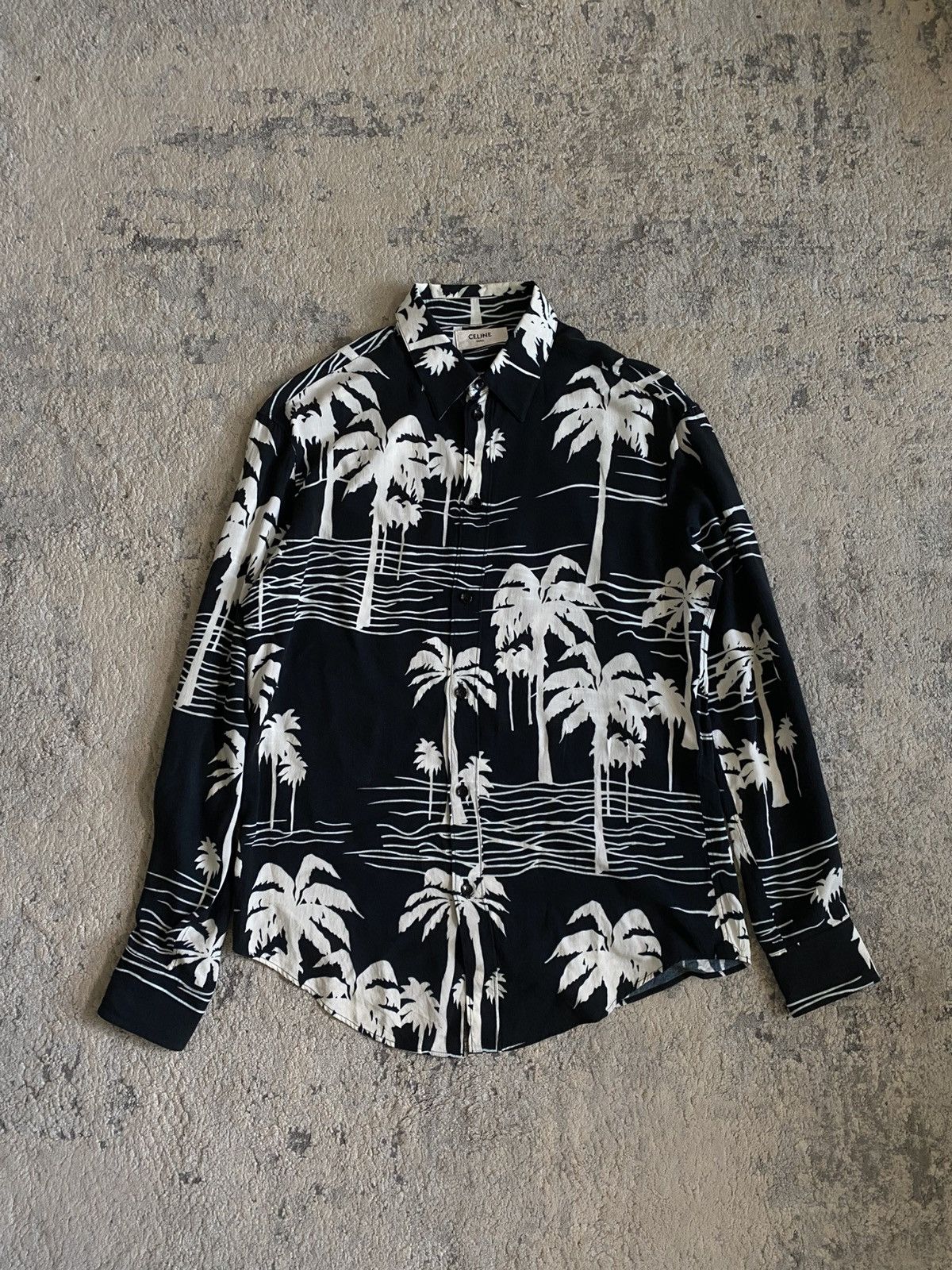 【CELINE】セール！ボーリングシャツ PALM TREE Celine Sequin-Embellished Palm Trees Printed Degrade Shirt