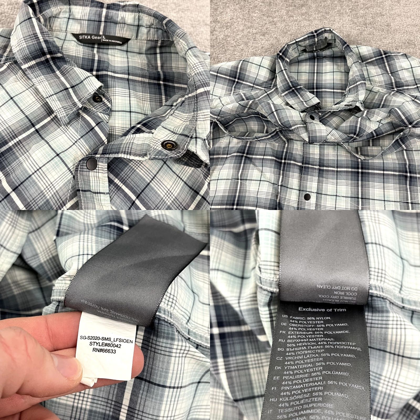 SITKA SITKA Gear Shirt Mens Large Blue Plaid Open Range Snap Up Hunting Short Sleeve Shirt Size US L / EU 52-54 / 3 - 8 Thumbnail