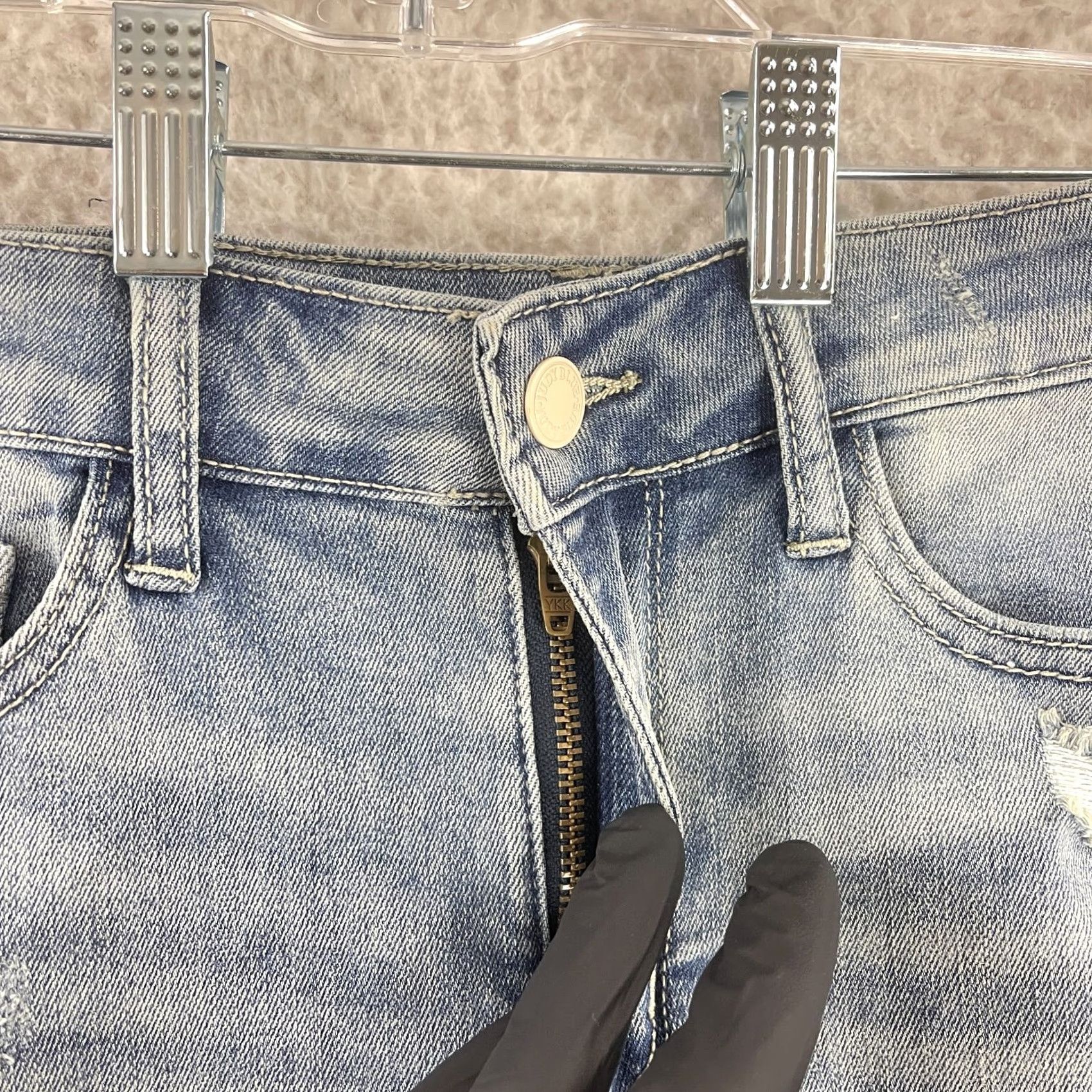 Denime Judy Blue Jeans Skinny Womens Size 26 Denim Mid-Rise Distressed Blue 5-Pocket Inseam 27"} Size 26" / US 2 / IT 38 - 5 Thumbnail