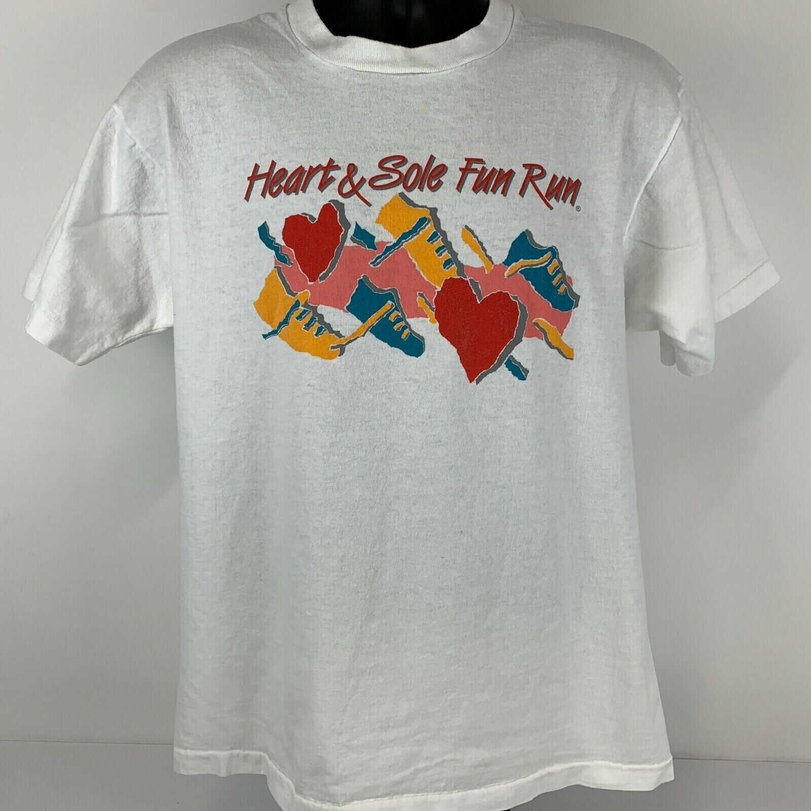 Fruit Of The Loom Vintage 90s Heart & Sole Fun Run T Shirt Houston White L Size US L / EU 52-54 / 3 - 2 Thumbnail