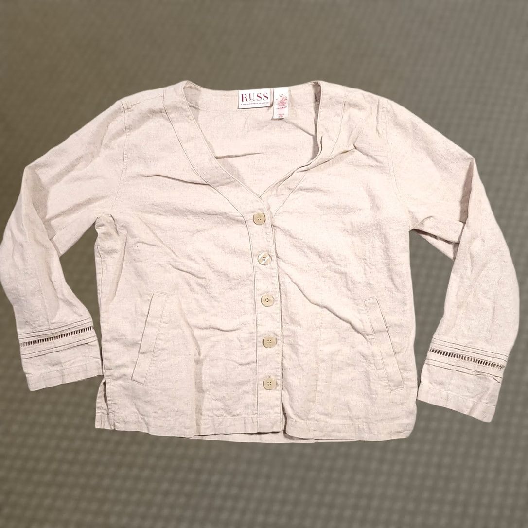 Liz Claiborne Liz Claiborne Blazer Cardigan Shirt Women's Medium 8/10 Linen Button Front RUSS Size M / US 6-8 / IT 42-44 - 1 Thumbnail