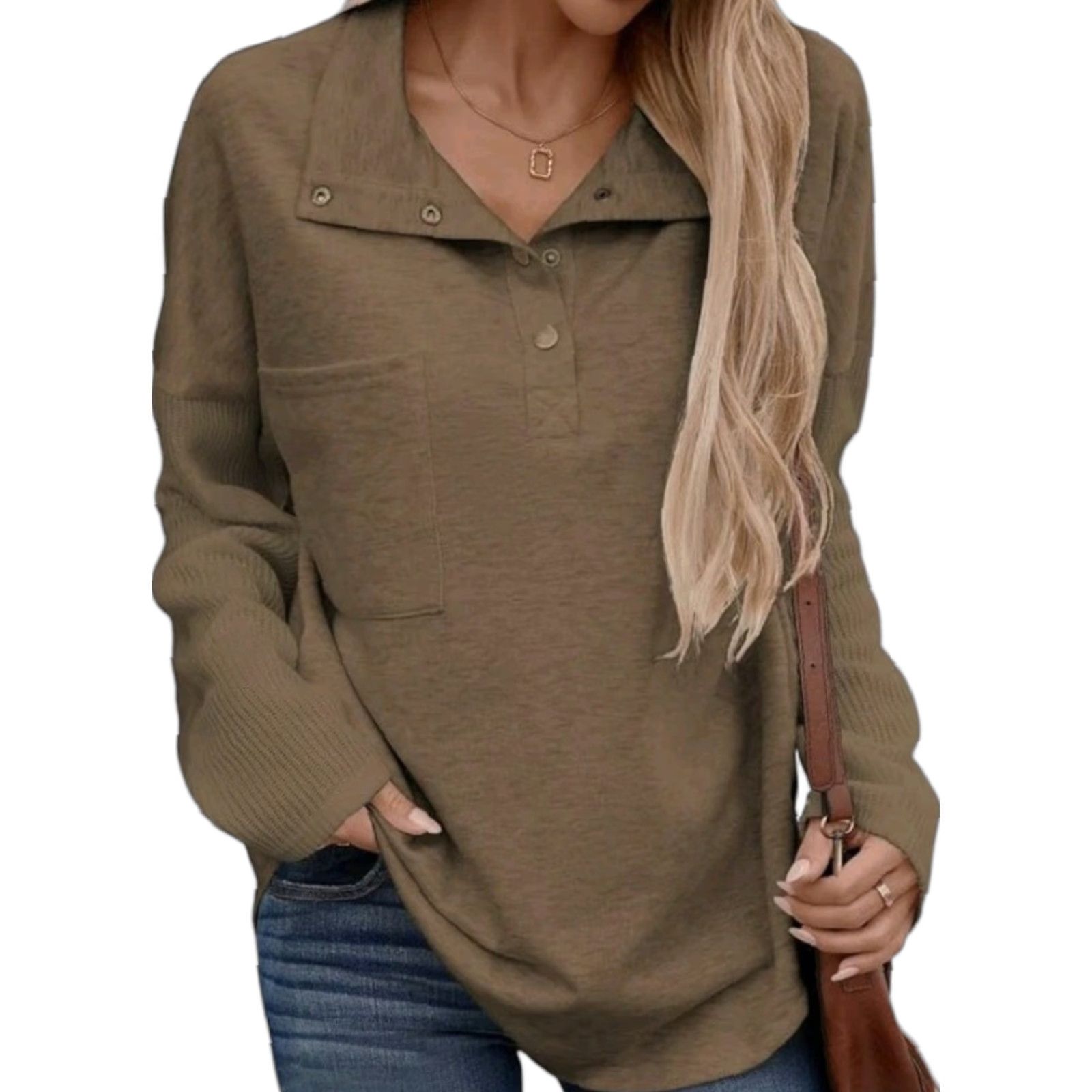 Vintage NWT Shewin Womens Oversized Button Up Pullover Sweatshirt - Size M Dark Brown - Pullover Sweatshirt - Women - M - Dark Brown Size M / US 6-8 / IT 42-44 - 1 Thumbnail