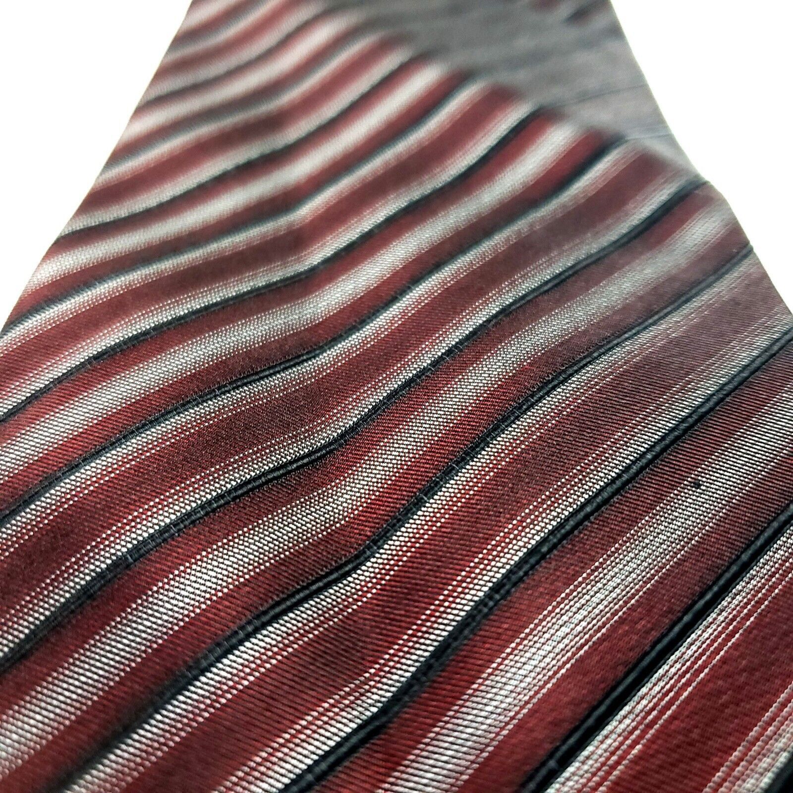 Van Heusen Van Heusen Silk Tie Print Red Striped Stain Resistant Size ONE SIZE - 2 Thumbnail