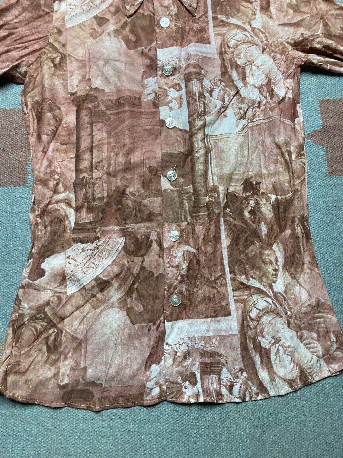 Vtg 60s 70s picture print shirt disco dagger collar small
