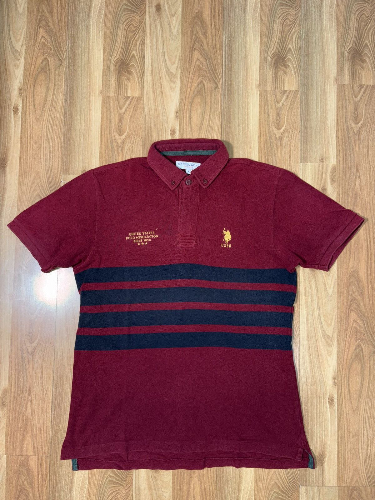 Polo Ralph Lauren U.S. Polo Assn. Men’s Polo Shirt Burgundy & Navy Striped Size US XS / EU 42 / 0 - 1 Thumbnail
