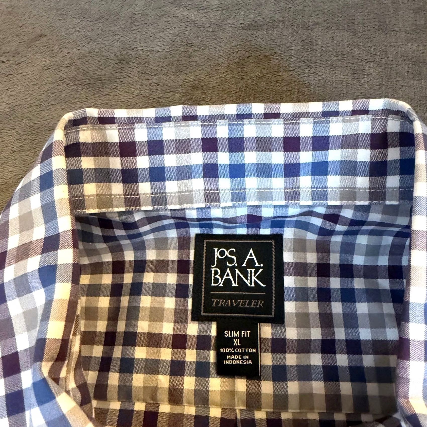 Vintage Jos A Bank Traveler Slim Fit Plaid Button-Down Shirt Purple Blue White Mens XL Size US XL / EU 56 / 4 - 3 Thumbnail