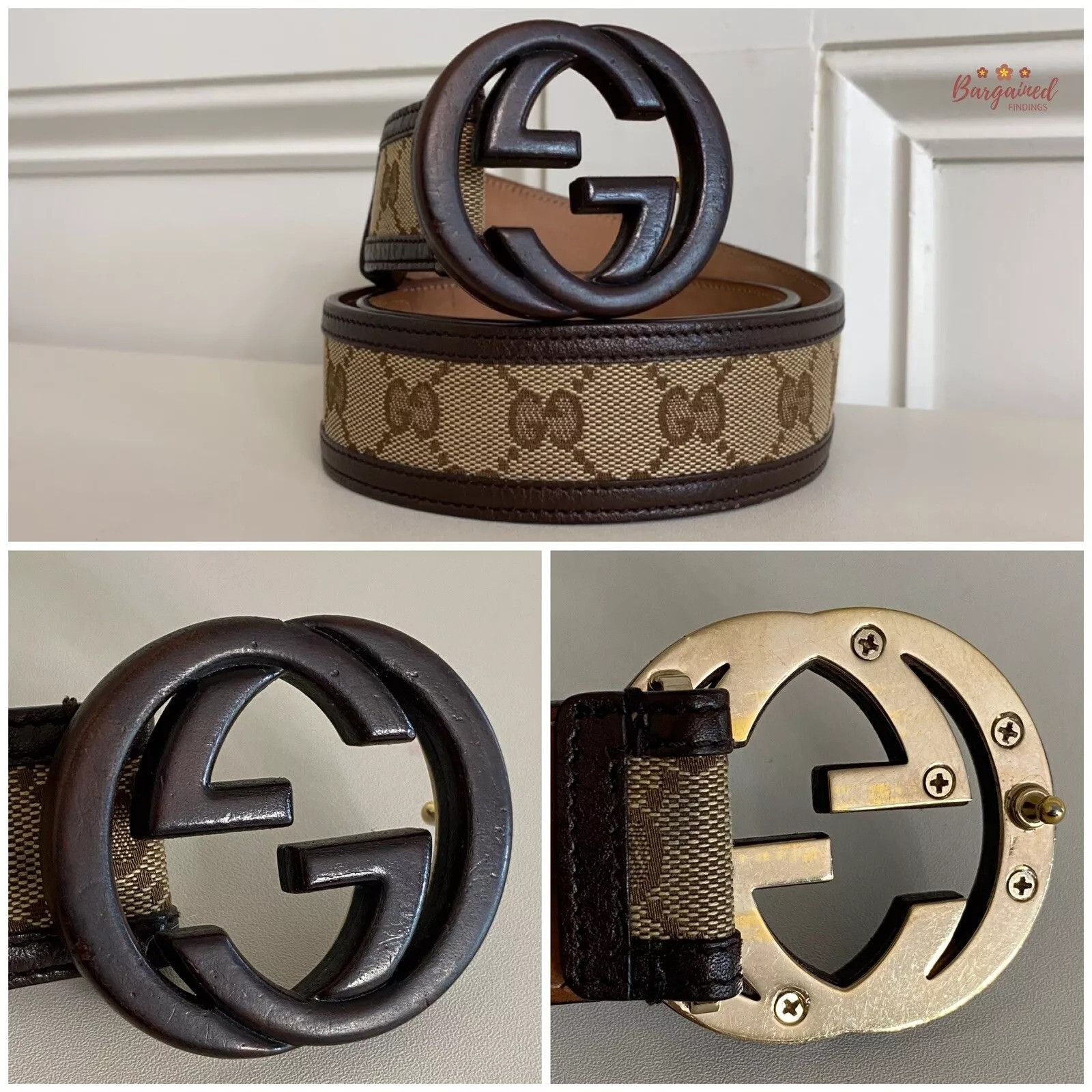 Gucci GUCCI Monogram Canvas Bamboo Interlocking G Buckle Belt Size 28 - 8 Thumbnail