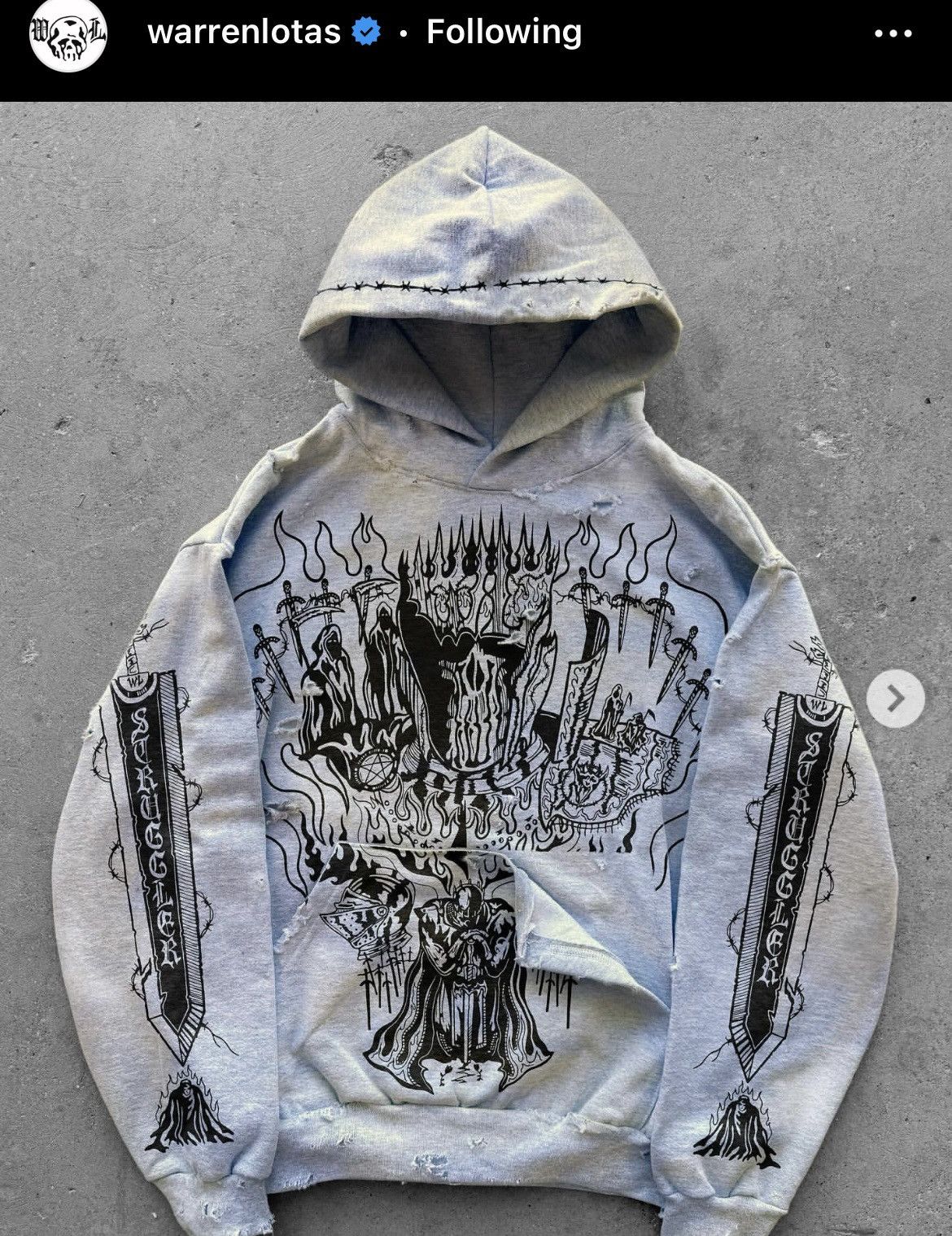 image of Warren Lotas - Knight King Hoodie in Grey, Men's (Size Large)