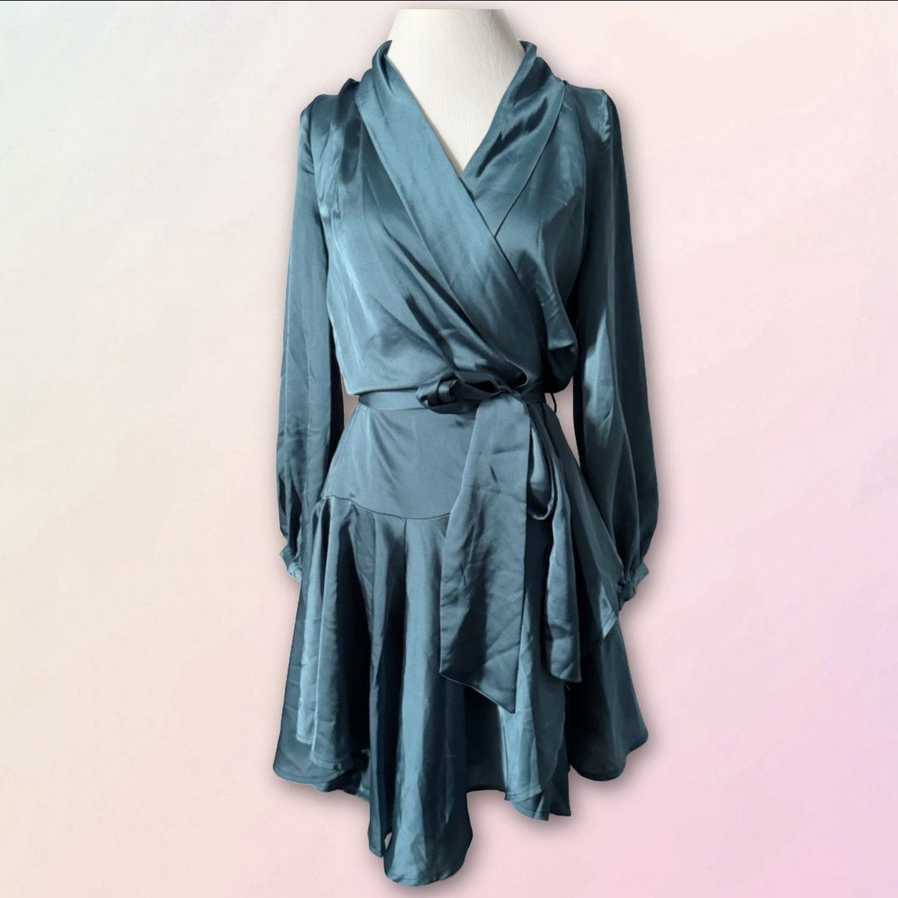 Nasty Gal Hey Girl Whats Satin ing Longe Sleeve Wrap Dress Grailed
