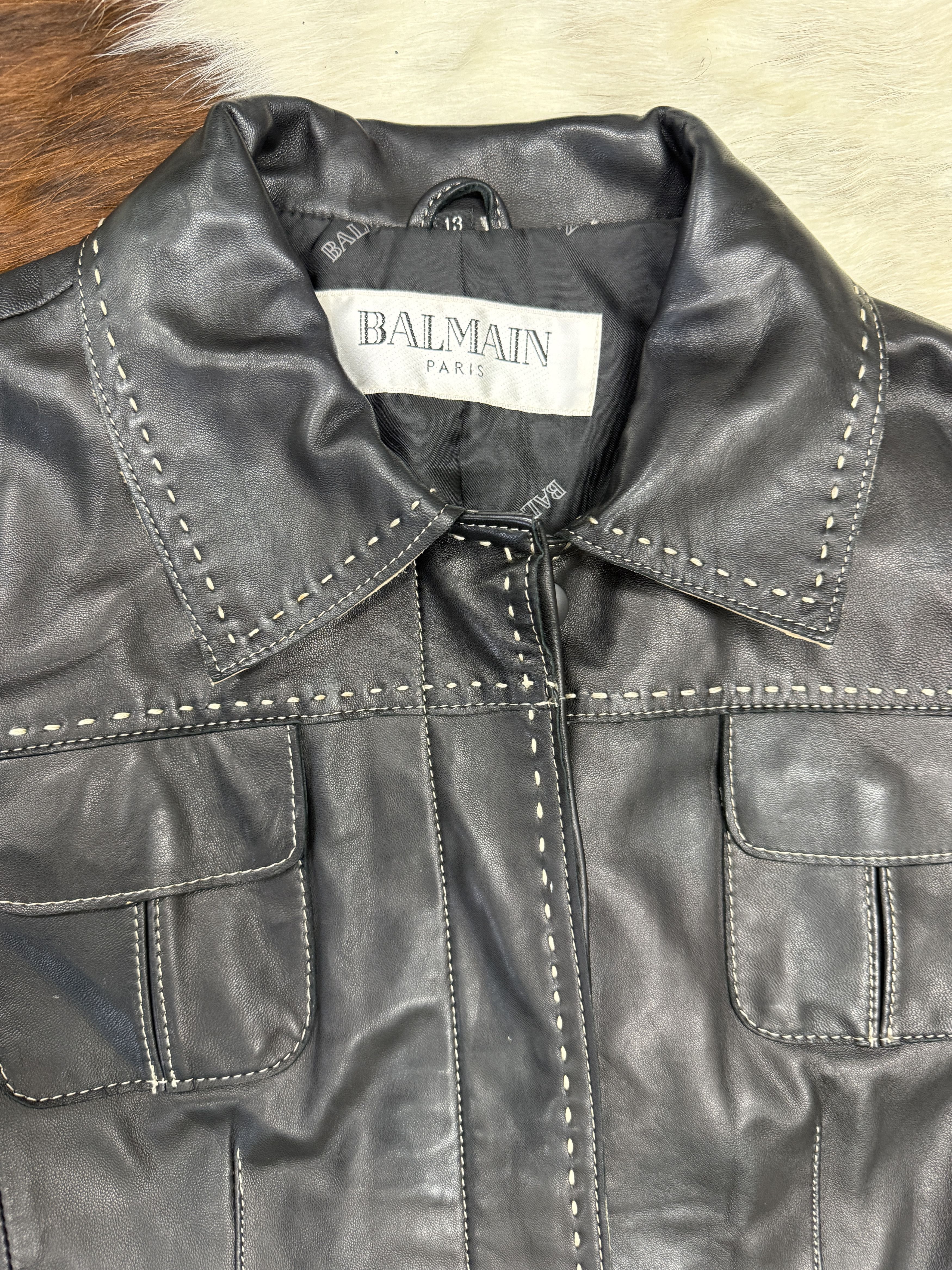Balmain 90s Balmain White Stich lamb Leather Jacket Size US S / EU 44-46 / 1 - 4 Thumbnail