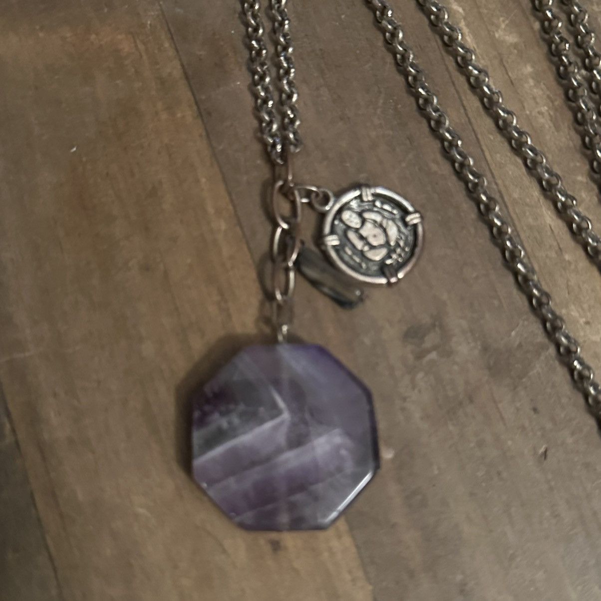Other Long bronze tone polished purple stone/Buddha charm necklace Size ONE SIZE - 3 Thumbnail