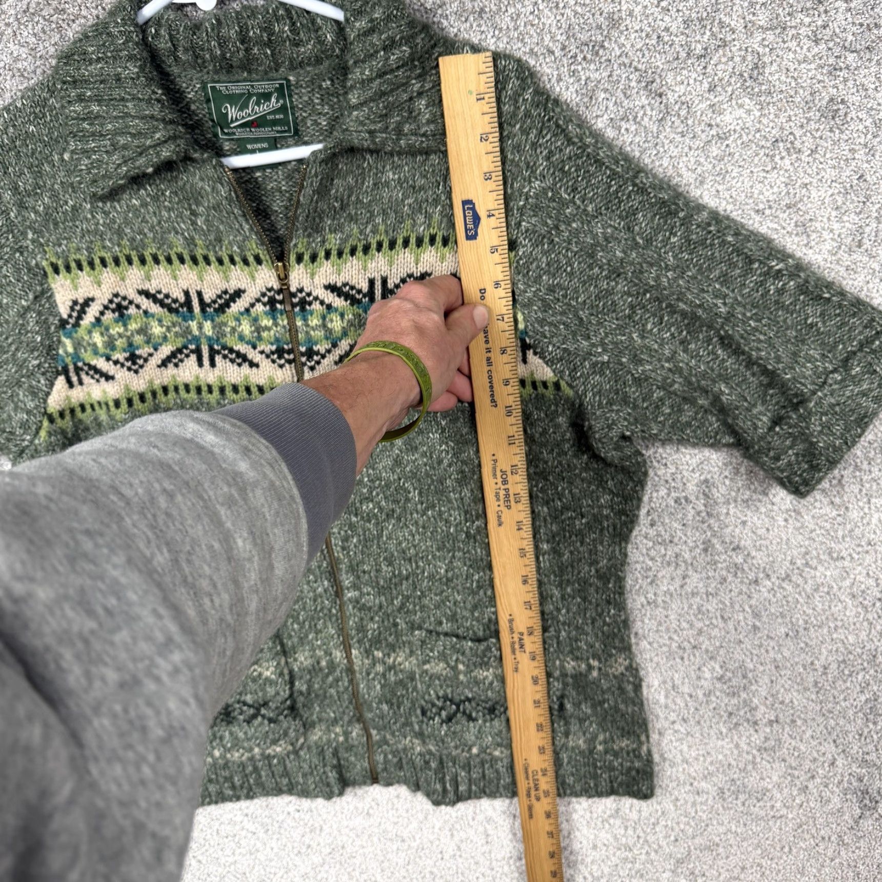 Vintage Woolrich Cardigan Sweater Womens L Green Fair Isle Full Zip Short Sleeve Boho Outdoor Knit Pattern Holiday Fall Wind-Down Size L / US 10 / IT 46 - 2 Thumbnail
