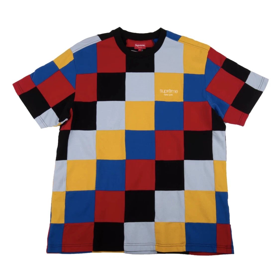 Supreme Red Patchwork Pique Tee Yellow Blue F/W 18 size Medium Size US M / EU 48-50 / 2 - 1 Thumbnail