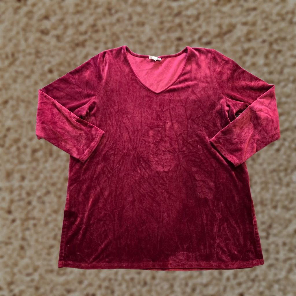 J. Jill J. Jill Top Womens XL Petite Red Velour Long Sleeve Stretch Casual Career Shirt Size XL / US 12-14 / IT 48-50 - 1 Thumbnail