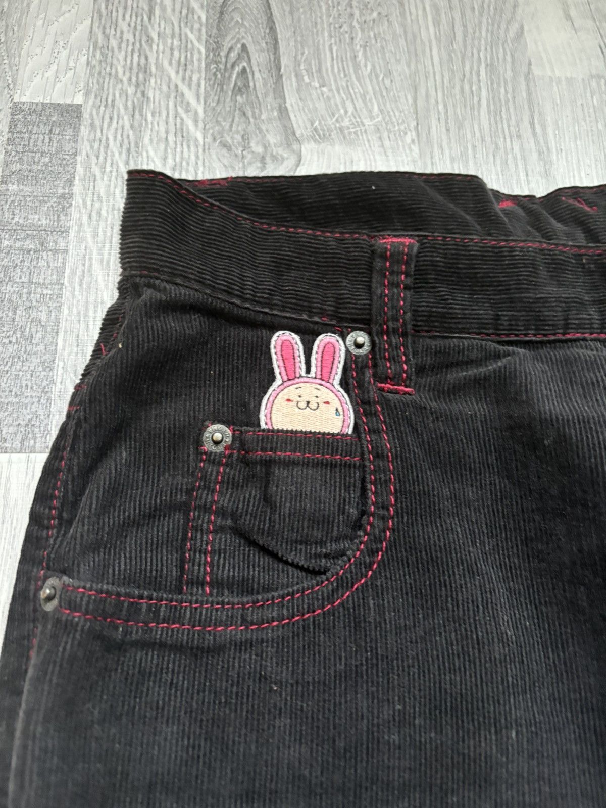 20471120 Hyoma 'Red Line' Black Corduroy Trousers Pants