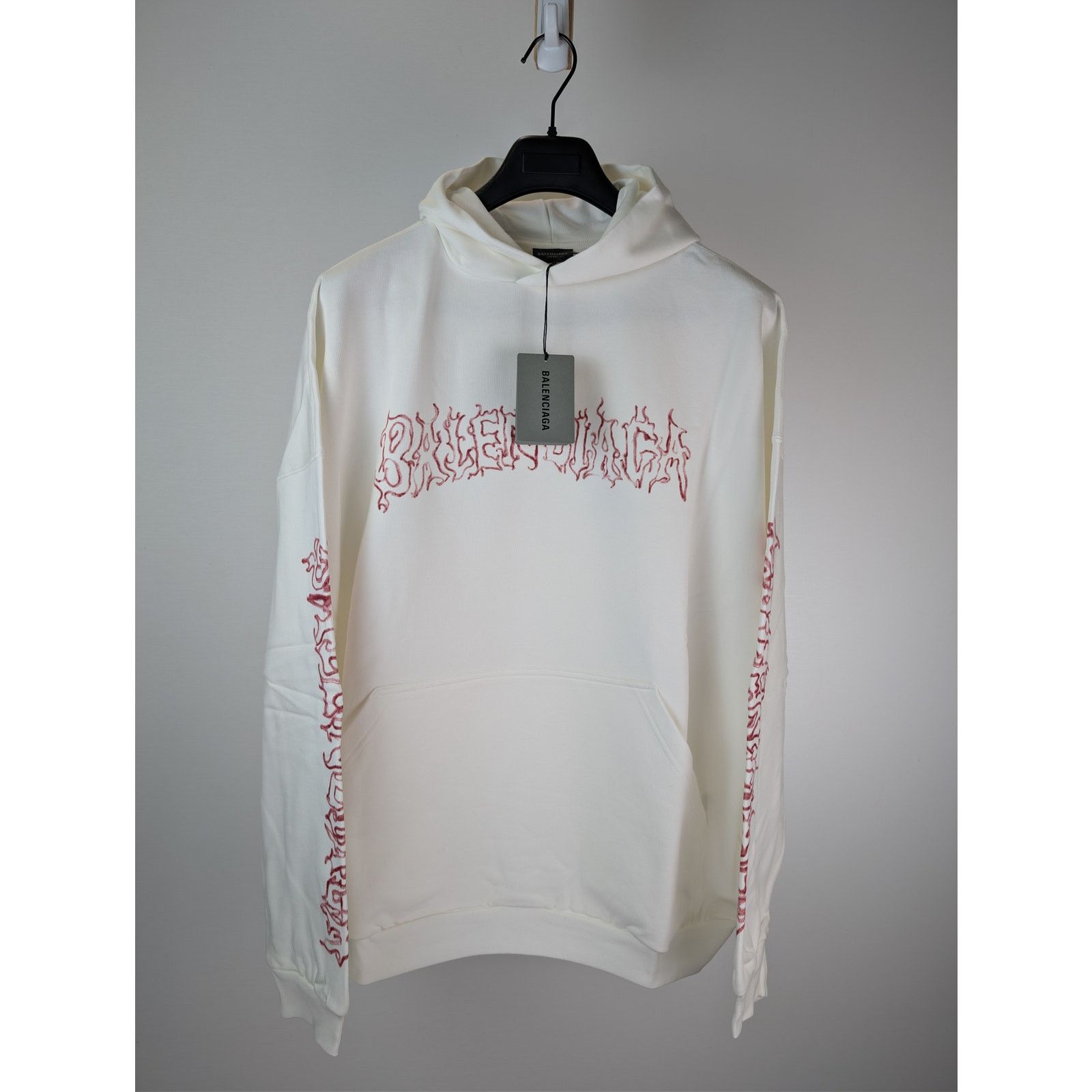 Balenciaga o1rshd1 Large Fit Hoodie in White / Red Size US L / EU 52-54 / 3 - 8 Thumbnail