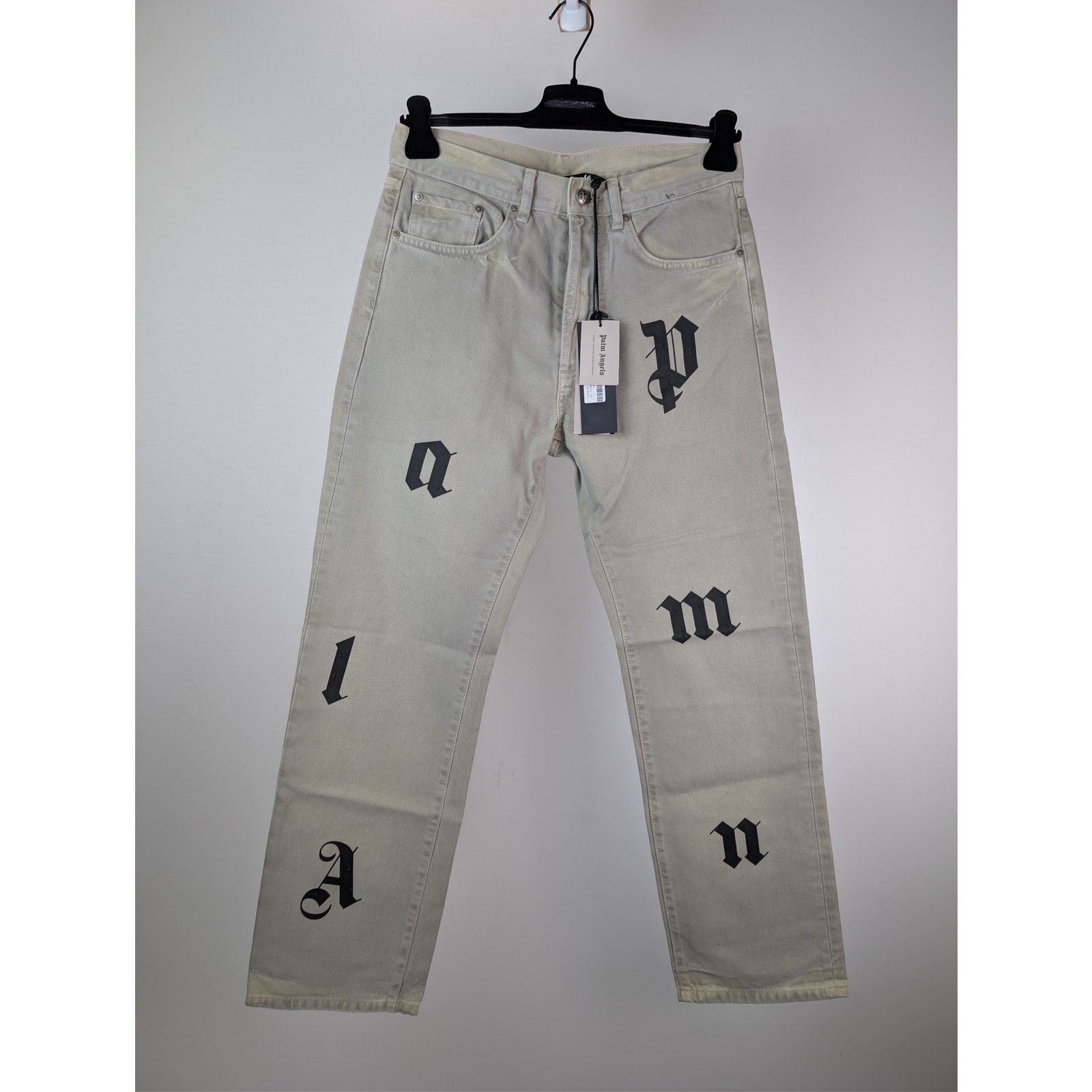 Palm Angels o1rshd1 Bull Logo Patch 5 Pockets Denim Pants in Light Beige Size US 29 - 10 Thumbnail
