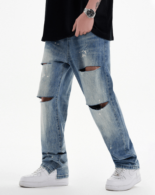 Japanese Brand × Jean Men's straight loose versatile trendy hip-hop ripped jeans Size US 32 / EU 48 - 4 Thumbnail