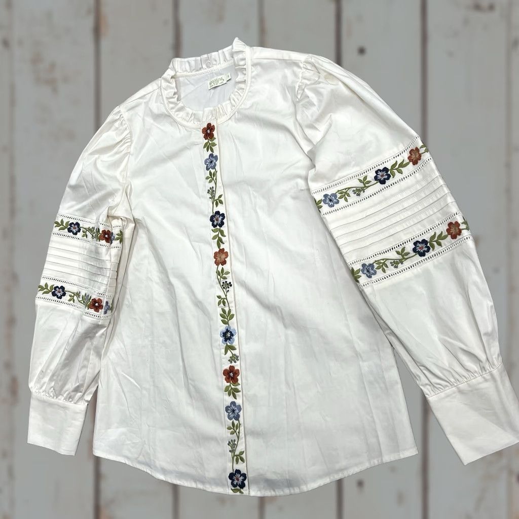 Vintage Spartina 449 Shirt Small Long Sleeve Button Front Cotton Embroidered Floral Womens Size S / US 4 / IT 40 - 1 Thumbnail