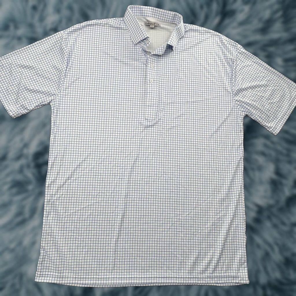 CO Collars & Co Shirt Polo 2XL Blue White Short Sleeve Dress Collar Men Size 48R - 1 Thumbnail