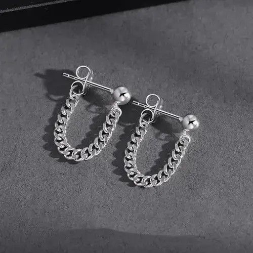 Other 925 Silver Plated Tassel Chain Dangle Drop Earrings for Men Size ONE SIZE - 4 Thumbnail