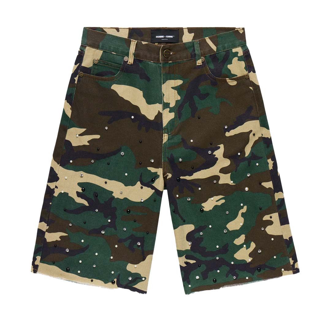 Homme Femme Gemstone Camo Denim Shorts