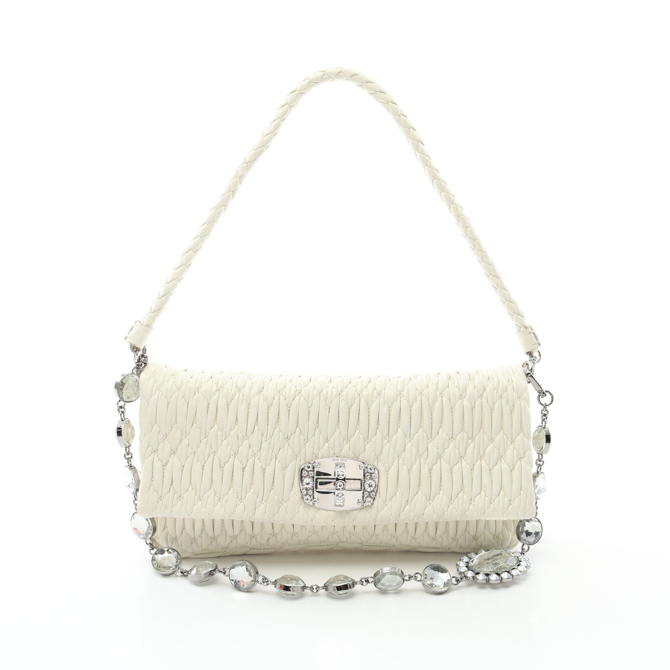 Miu Miu Matelasse Shoulder Bag Leather Off White in Neutrals, Women's