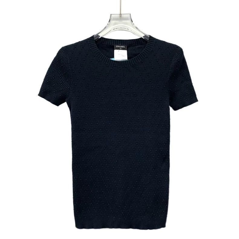 Chanel Chanel Black jacquard cotton round-neck short-sleeved knit Size S / US 4 / IT 40 - 1 Thumbnail
