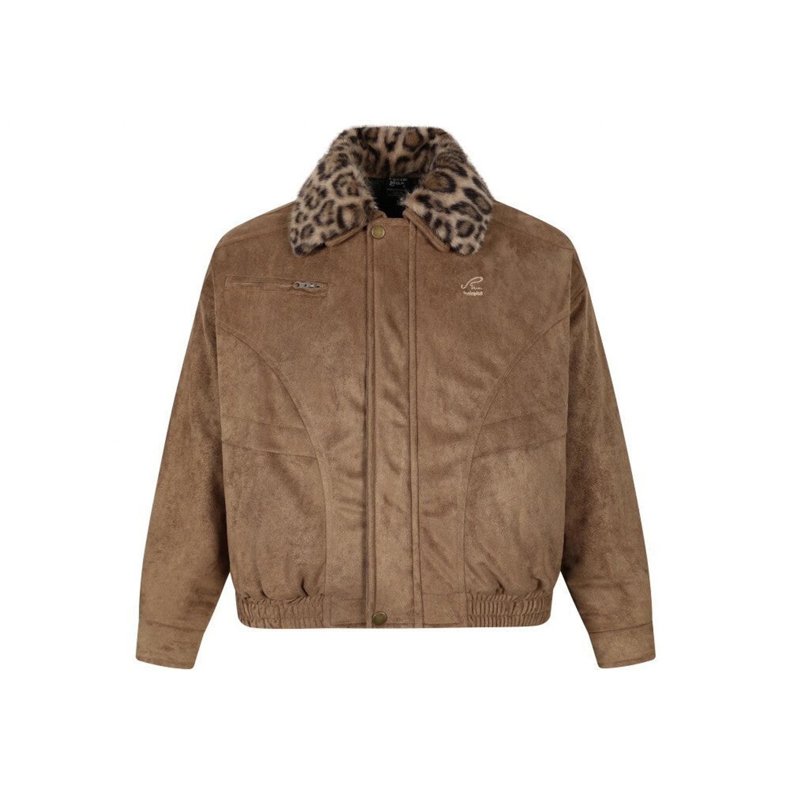 Vintage Brown Bomber Jacket with Leopard Faux Fur Collar Size US L / EU 52-54 / 3 - 4 Thumbnail