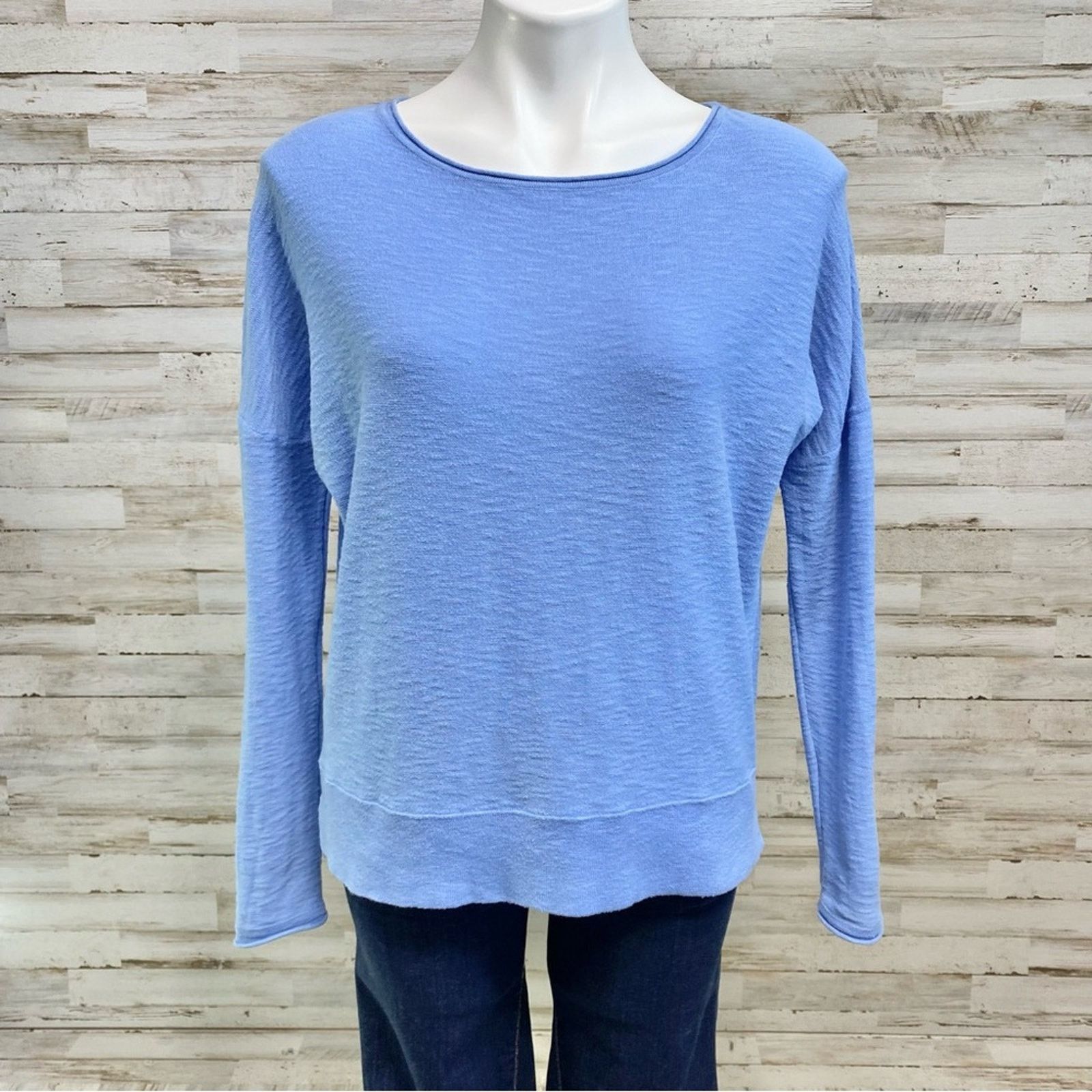 Vince Vince Slub Knit High Low Cotton Top Sz XS Blue Dolman Sleeve Size XS / US 0-2 / IT 36-38 - 2 Thumbnail