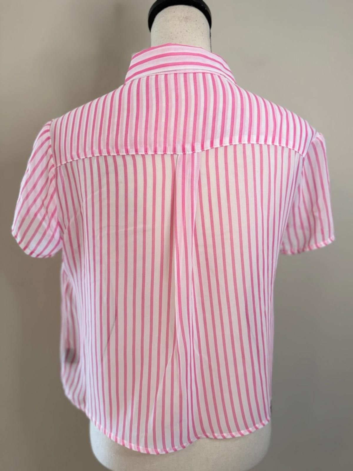 Other Timing crop top pink white stripe sheer short sleeve SZ M Size M / US 6-8 / IT 42-44 - 4 Thumbnail