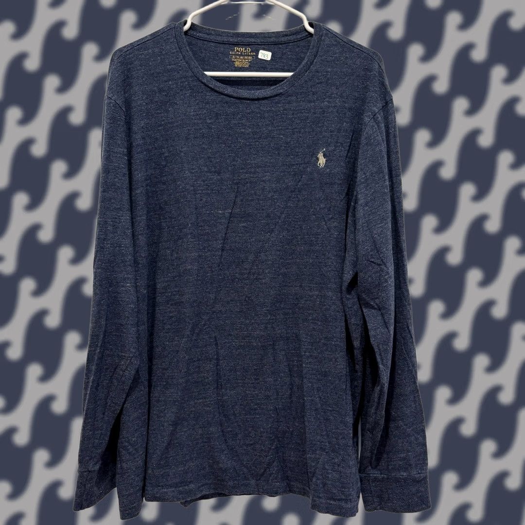 Polo Ralph Lauren Polo Ralph Lauren Mens XL Custom Slim Fit Long Sleeve T-Shirt Navy Blue Heather Size US XL / EU 56 / 4 - 1 Thumbnail