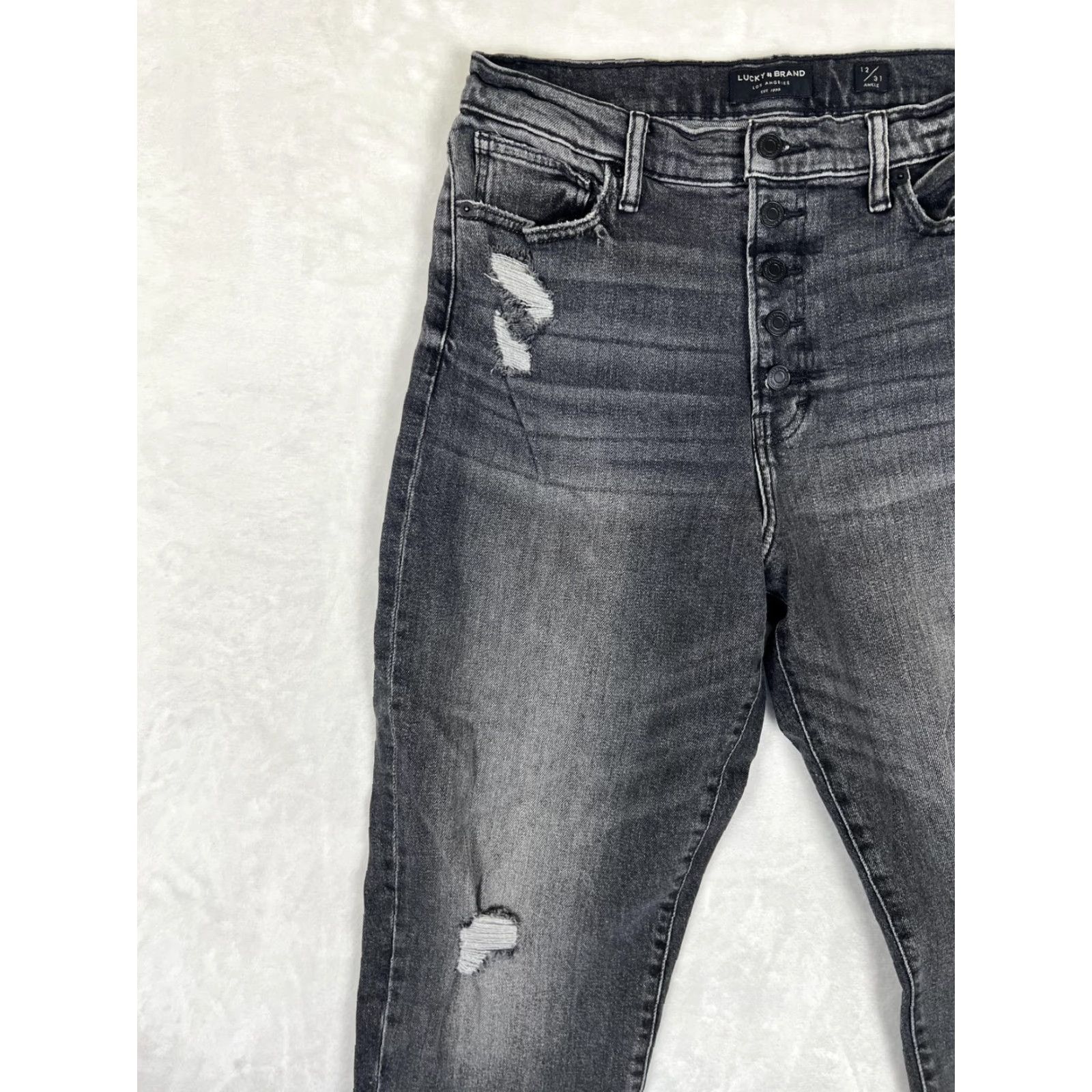 Lucky Brand Lucky Brand High Rise Mom Drew Jeans Womens 12 Gray Charcoal Distressed Denim Size 34" / US 12 / IT 48 - 3 Thumbnail