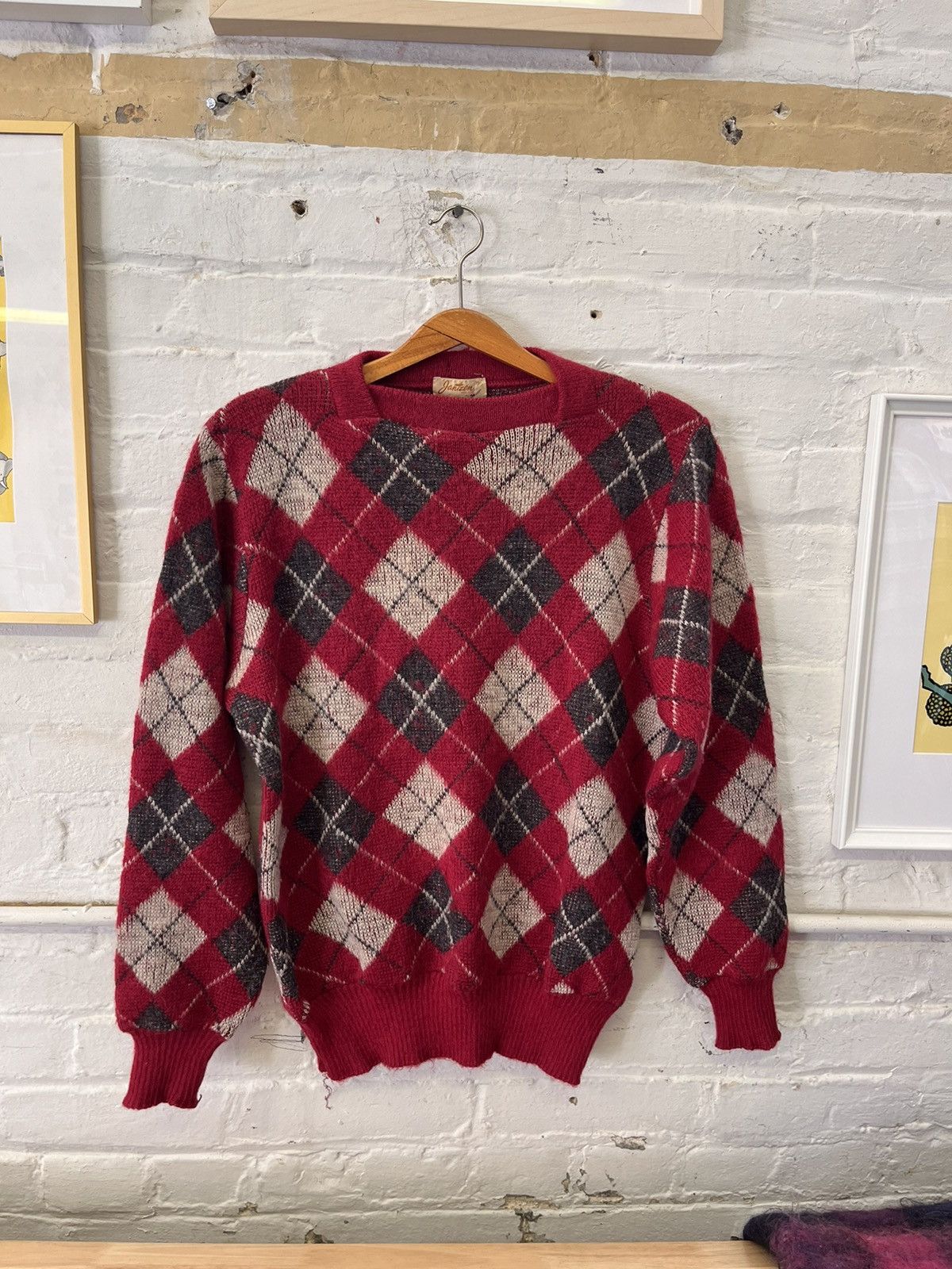 Jantzen × Vintage Vintage 50s/60s Jantzen Argyle Knit Wool Mohair Sweater Size US M / EU 48-50 / 2 - 1 Thumbnail