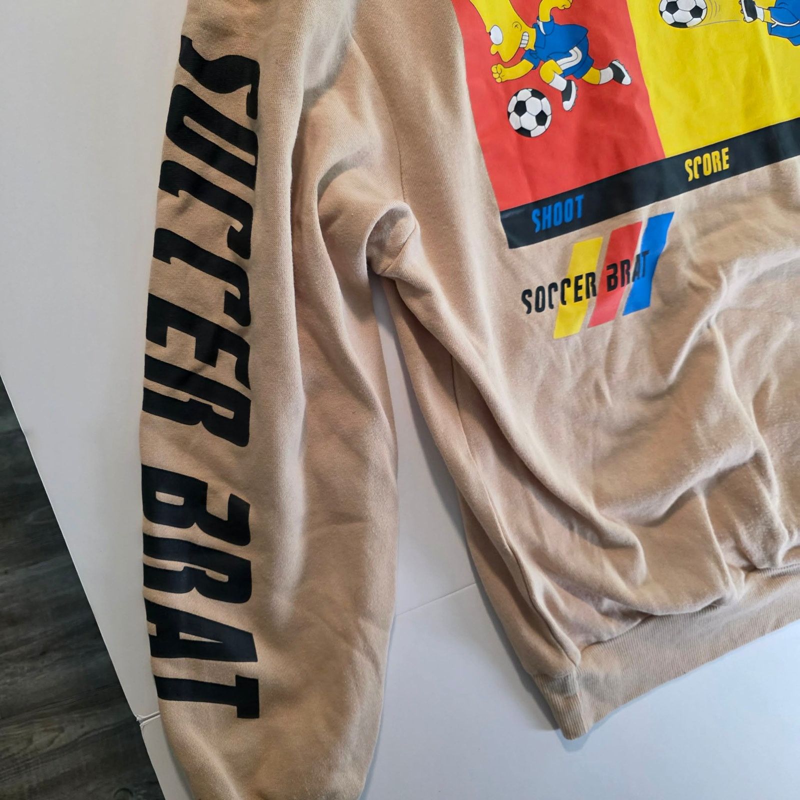 The Simpsons Bart Simpson Soccer Graphic Hoodie Adult Medium Tan Pullover Size US M / EU 48-50 / 2 - 5 Thumbnail