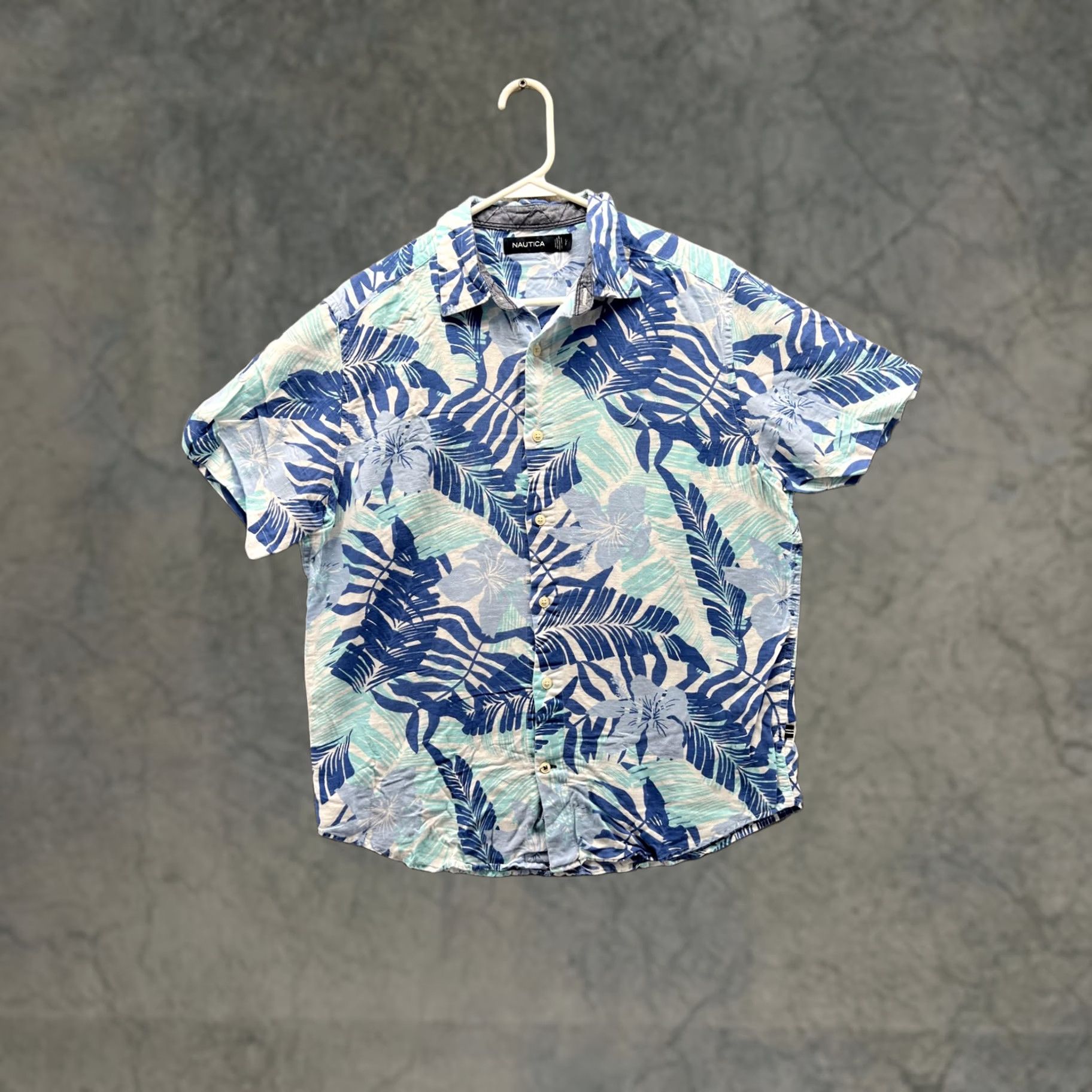 Nautica Nautica Mens Small Blue Button Down Short Sleeve Hawaiian Floral Tropical Shirt Size US S / EU 44-46 / 1 - 1 Thumbnail