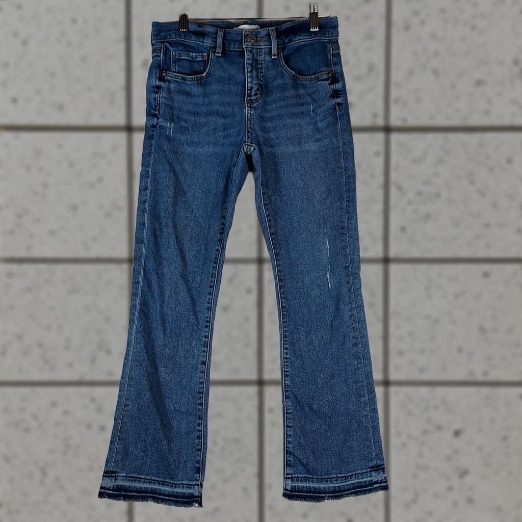 Loft LOFT Jeans Cropped 0 Flare Regular Size 0 Medium Wash Blue Denim Cotton Blend 5-Pocket Zip Low Rise Womens Size 25" / US 0 / IT 36 - 1 Thumbnail