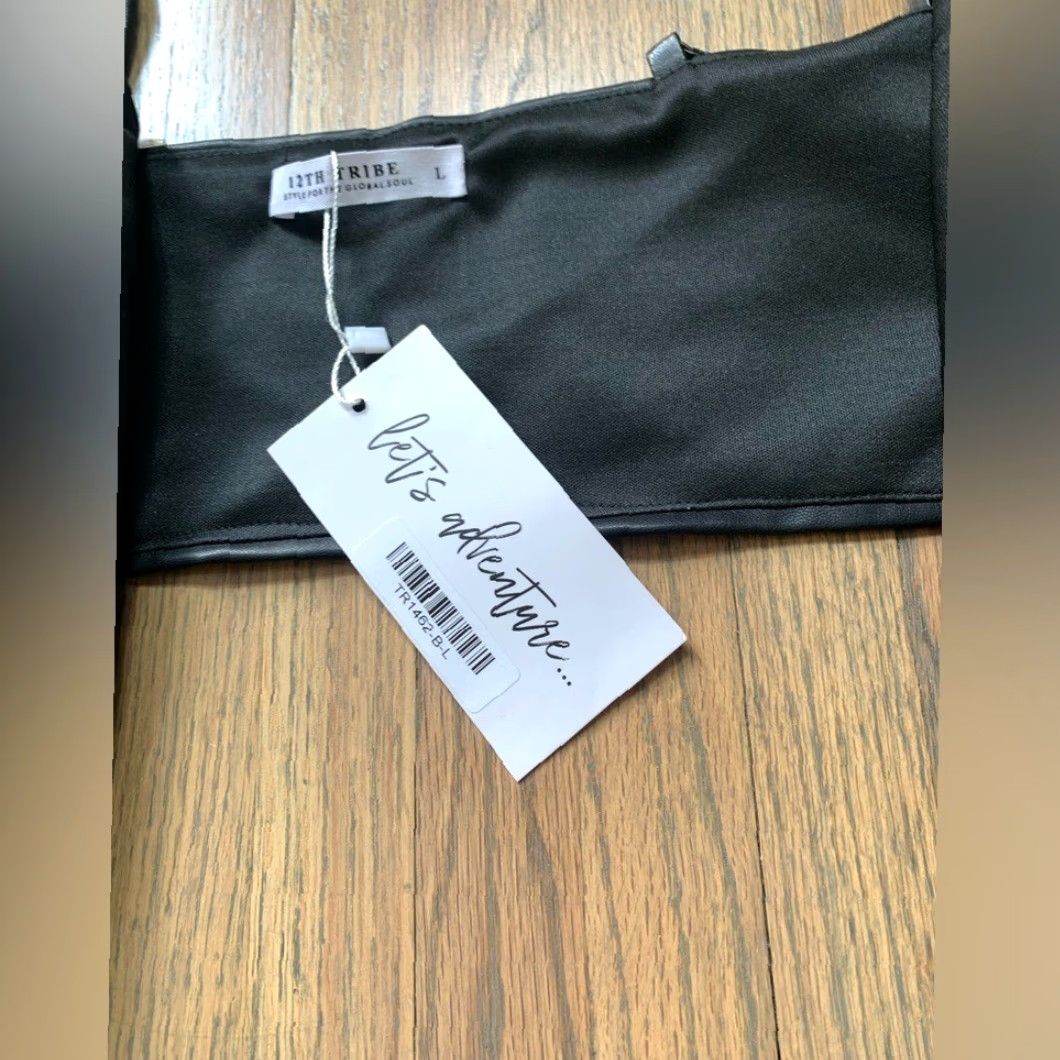 Vintage NWT 12th Tribe Black Faux Leather Tie Front Top Blouse Large L Women Shirt Womens Size L / US 10 / IT 46 - 4 Thumbnail